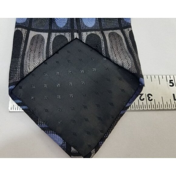 Mosaic Mens Necktie Handmade Silk Tie Blue Gray Geometric Cathedral Window - Picture 7 of 8